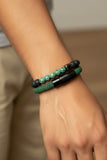 Men's Green Stone And Leather Bracelet Set