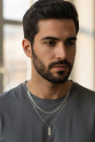 Men's Layered Curb Chain And Bar Pendant Necklace