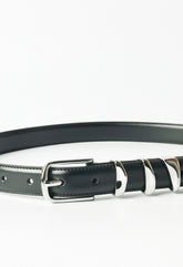 Faux Leather Belt With Crescent Accents