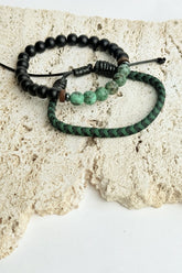 Men's Matte Black Beaded Bracelet Set