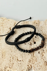 Men's Leather And Stone Bracelet Set