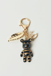 Black And Gold Striped Bear Bag Charm