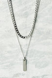 Men's Layered Curb Chain And Bar Pendant Necklace