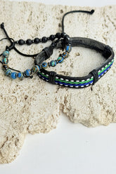 Men's Faux Leather And Beaded Bracelet Set
