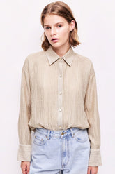 Oversized Marbled Earth-Tone Print Shirt