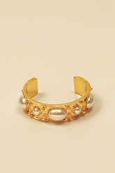 Vintage-Style Pearl Cuff Bracelet - GO