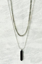 Men's Layered Curb And Pendant Necklace