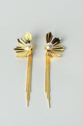 GO Flower Pearl Tassel Drop Earrings - GO