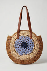 Crochet Straw Circle Tote Bag