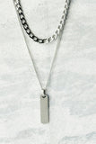 Men's Layered Curb Chain And Bar Pendant Necklace