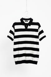 Striped Johnny Collar Knit Polo