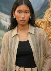 Oversized Marbled Earth-Tone Print Shirt