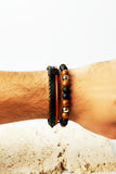 Men's Faux Leather And Beaded Bracelet Set