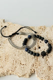 Men's Silver Chain And Lava Rock Bead Bracelet Set