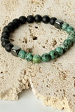 Men's Green Stone And Leather Bracelet Set