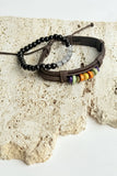 Men's Faux Leather & Beaded Bracelet Set