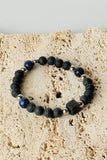 Men's Silver Chain And Lava Rock Bead Bracelet Set